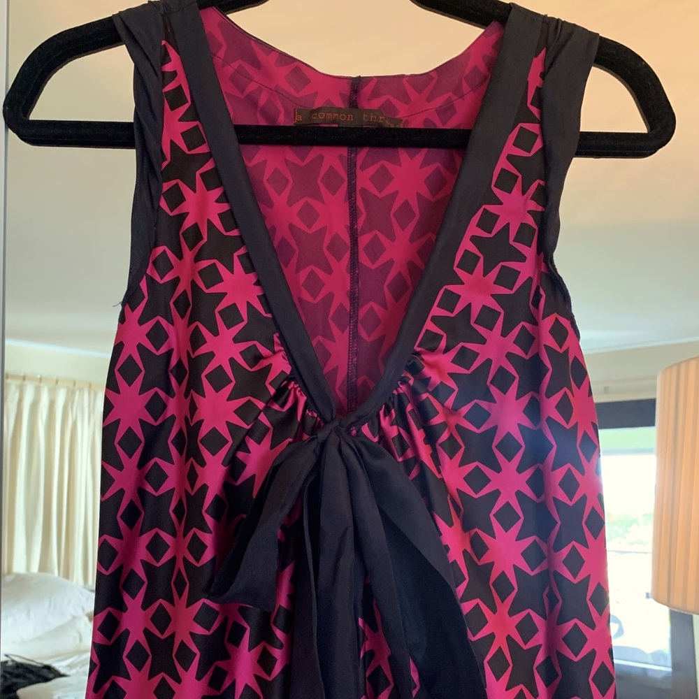 Graphic print bias silk bubble hem dress
